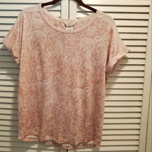 LUCKY BRAND Pink & Cream Print T-Shirt, Size M